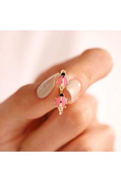 Sembol Gold Altın Çocuk Küpesi Uğur Böcek Mineli Pembe