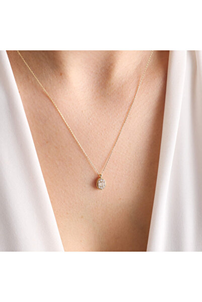 Sembol Gold Sarı Altın Baget Kolye Markiz Minimal