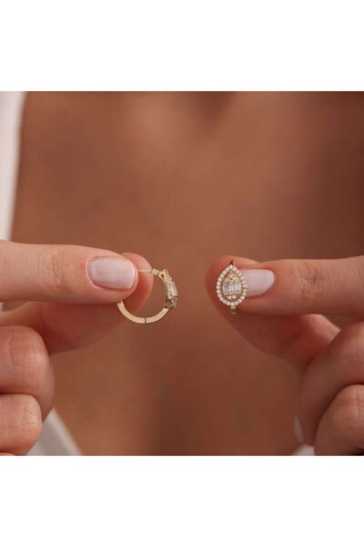 Sembol Gold Altın Damla Baget Küpe 1.5 cm