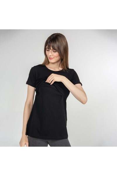 FUNNA MAMMA Μπλουζάκι Θηλασμού με Λαιμόκοψη Ποδηλάτου Letizia Μαύρο