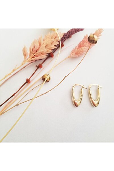 Sembol Gold Altın Küpe 14K 585 Parlak Damla Tasarım 2.0 cm Zarif Küpe