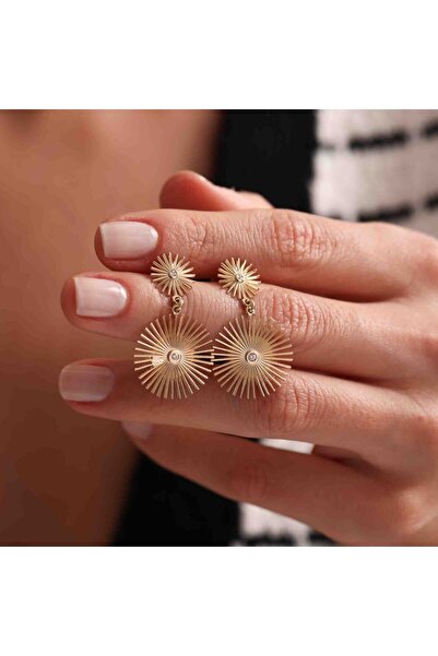 Sembol Gold İtaly Tasarım Altın İğneli Küpe 14K