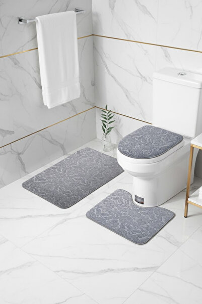 Dokumacıoğlu Σετ 3 τεμαχίων χαλάκια μπάνιου Luxvera με γκρι μοτίβο, δερμάτινη...