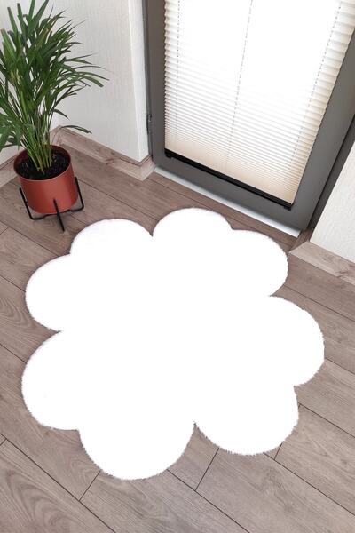Lagom Life Yonca Peluş Halı Dekoratif Lazer Kesim Peluş Halı Oda Halısı