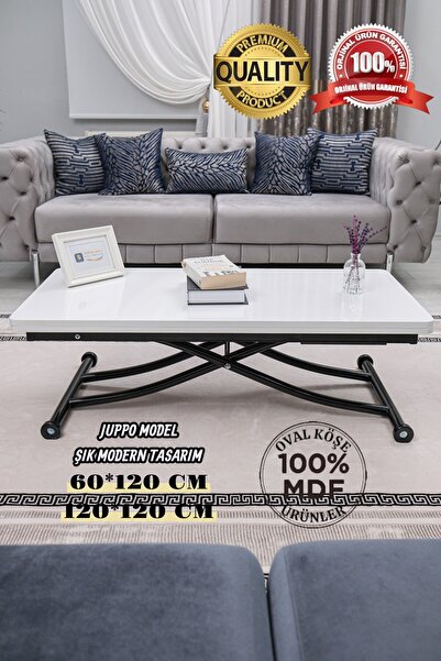 SEHPAM AKILLI Akıllı Sehpa Juppo Üst Tabla Mdf Beyaz Oval Köşe Alt Siyah Içe ...