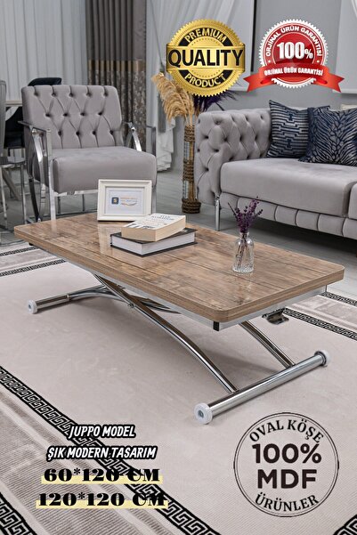 SEHPAM AKILLI Akıllı Sehpa Üst Tabla Mdf Antiklayt Oval Köşe Alt Krom Kaplama...