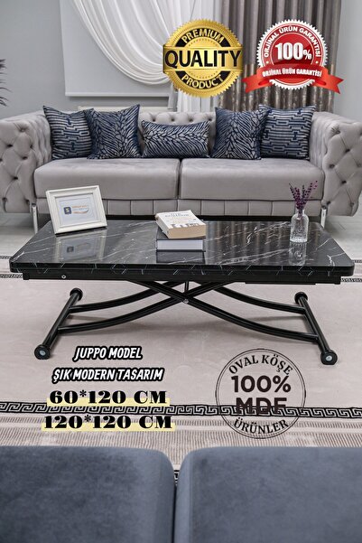 SEHPAM AKILLI Akıllı Sehpa Juppo Üst Tabla Mdf Siyah Mermer Oval Köşe Alt Siy...