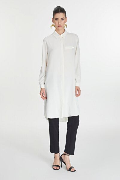 Zühre Скрит копче Детайлна туника в цвят екрю T-0767