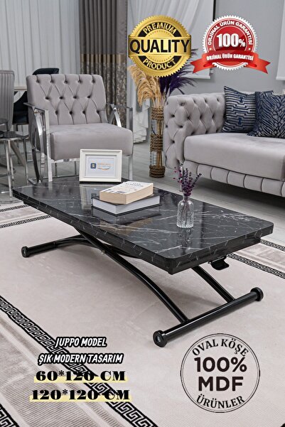 SEHPAM AKILLI Akıllı Sehpa Juppo Üst Tabla Mdf Siyah Mermer Oval Köşe Alt Siy...