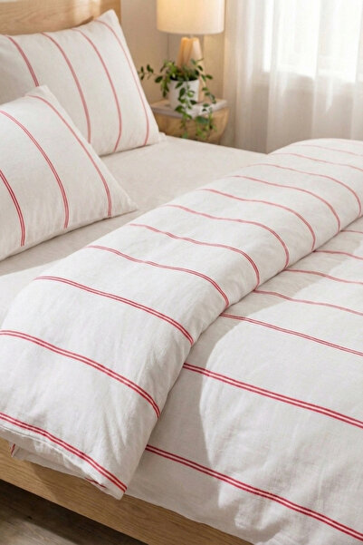 Ricco Lifes Cearșaf elastic cu dungi roșii, față de pernă din bumbac, pentru ...