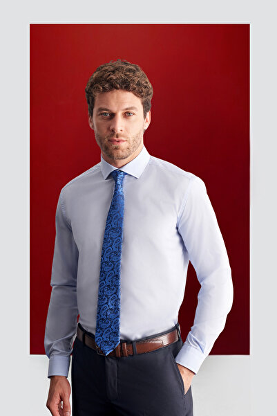 İmza Cămașă din bumbac, albastru deschis, cu jumătate de guler italian, cu mâ...