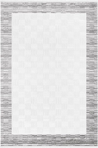 Karmen Halı Jade JD003G Gri Halı Modern Çerçeve Desenli Triko Akrilik Pamuk T...