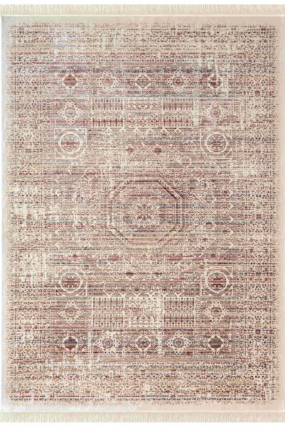 Karmen Halı Diamente DM003R Krem Çerçeveli Göbekli Klasik Desen 100 Tarak Bam...