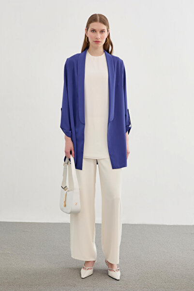 Zühre سترة طويلة بتفاصيل على الأكمام باللون النيلي 0059