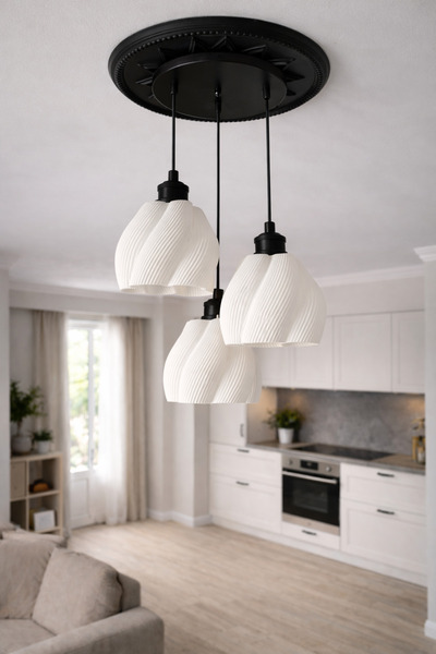 Limon 3D Desing Luminaura 3'lü Siyah Sarkıt Avize - 3 Başlıklı Avize Modern B...