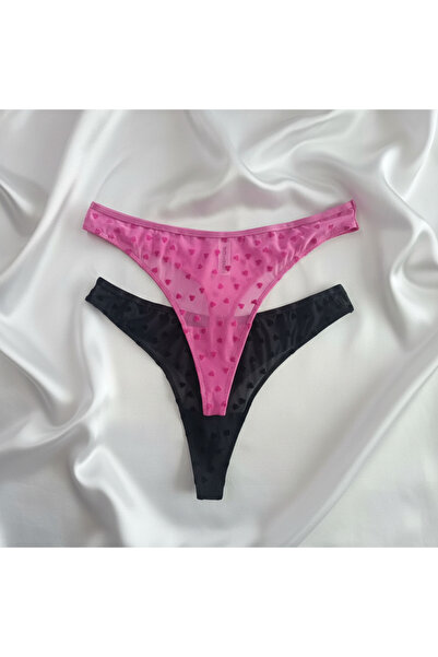 BONBON Kadın Transparan Kalp Figürlü 2'li Paket String BB2177
