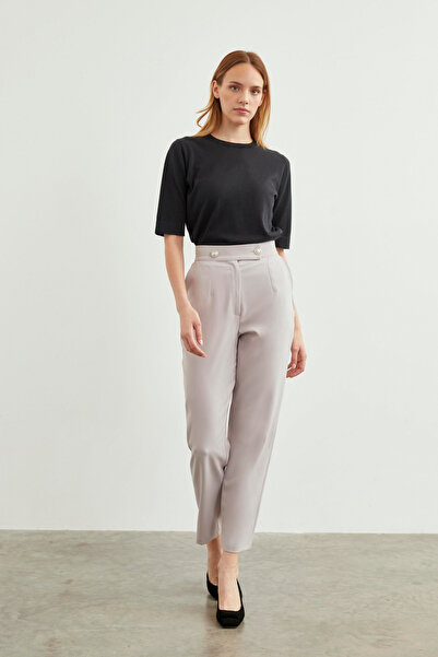 Zühre Yüksek Bel Dar Paça Kumaş Gri Pantolon 0159