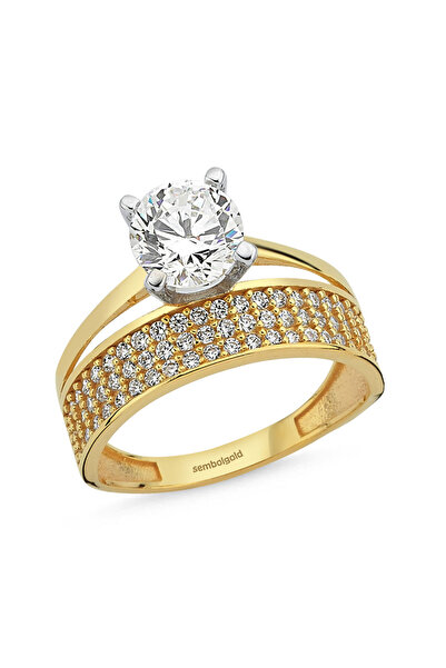 Sembol Gold Tektaş Alyans Altın Yüzük Twin 2'si Bir Arada