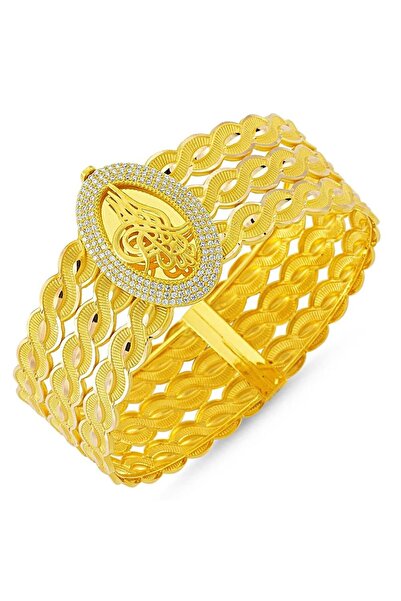 Sembol Gold Altın Burgu Kelepçe Üç Sıralı Oval Tuğralı