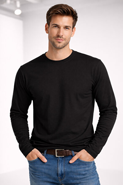 PARSHEY Erkek - Kadın Uzun Kollu Basic Tişört - Bisiklet Yaka - Premium Pamuk...