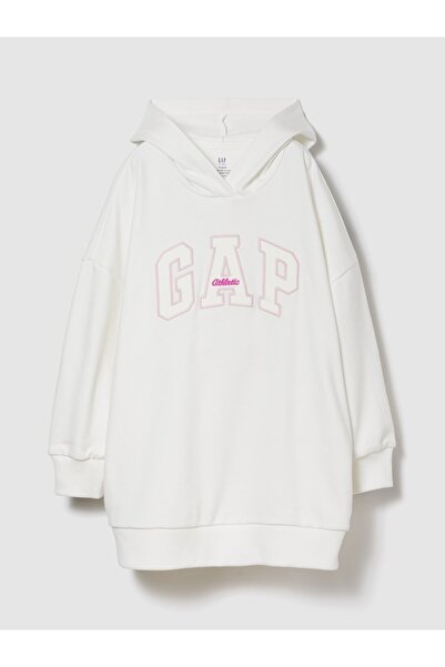 GAP Kız Çocuk Beyaz VintageSoft Oversized Logo Sweatshirt Elbise