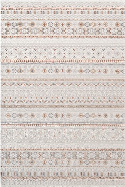 Karmen Halı Icon IC008R Krem Halı Renkli Kilim Desenli Akrilik ve Pamuk Taban...