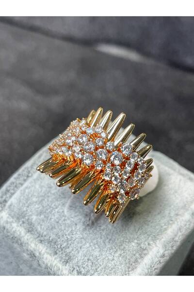 Luxiva Özel Tasarım Altın Kaplama Zirkon Taşlı Lüks çelik kadın Yüzük