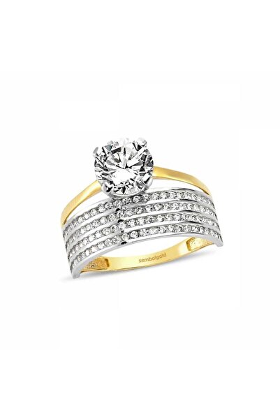 Sembol Gold Altın Tektaş Alyans Yüzük TWİN Taşlı İkisi Bir Arada