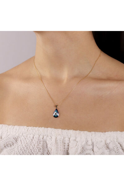 Sembol Gold 14 Ayar Nazarlık Altın Kolye Mine Damla Tasarım