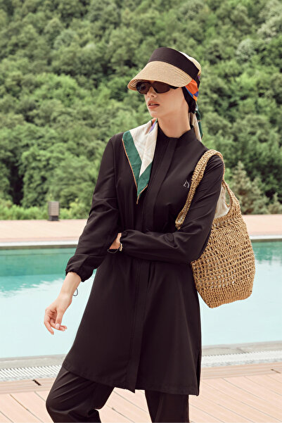 Zühre Tam Kapalı Tesettür Mayo Siyah Plaj Giyim 0013