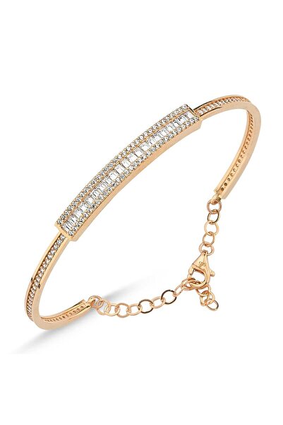 Sembol Gold Rose Altın Kelepçe Baget Taşlı Bileğe Göre Ayarlanır