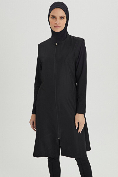 Zühre Costum de baie închis complet, cu detaliu glugă, 2 piese, negru, îmbrăc...