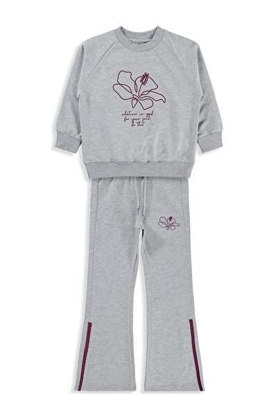 Mışıl Kids Paça Yırtmaçlı 6-9 Yaş Eşofman Takımı - Gri 9-10 Yaş