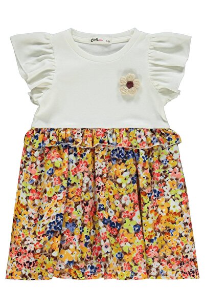 Civil Girls Rochie cu model floral crocant pentru copii de 2-5 ani - Ecru