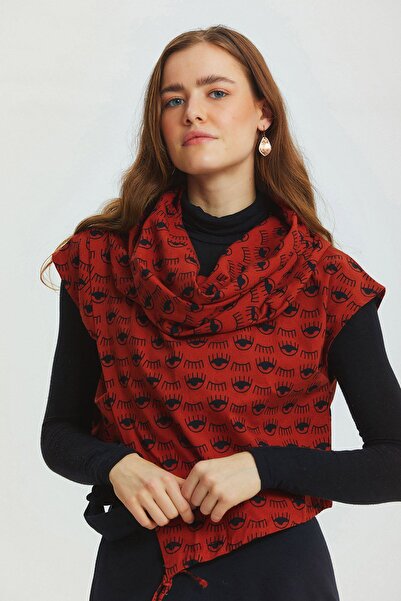 Clandestino Yaka Detaylı Desenli Bohem Bluz Turuncu