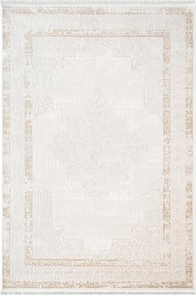 Karmen Halı Etro ET001W Krem Klasik Modern Çerçeveli Göbekli Desen Parlak Ağı...