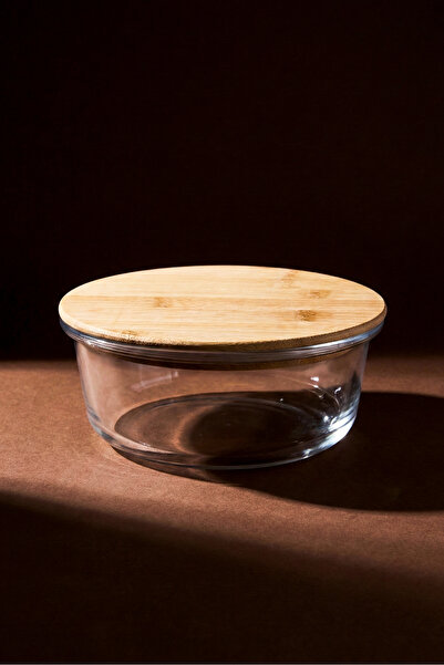 Perotti Locky Bamboo 640 ml Round Glass Storage Container