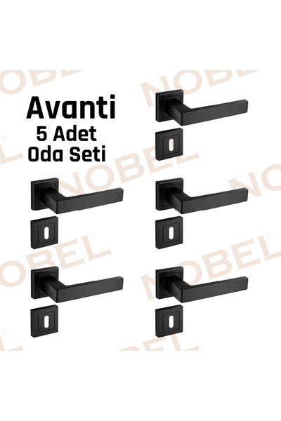 Nobel 5 Takım Avanti Siyah Kare Rozetli Oda Kapı Kolu