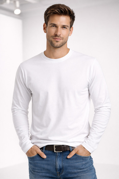 PARSHEY Erkek - Kadın Uzun Kollu Basic Tişört - Bisiklet Yaka - Premium Pamuk...