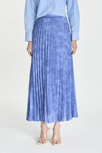 Zühre Pleated Patterned Indigo Skirt 0155