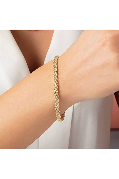 Sembol Gold Çift Burgu Altın Bileklik 14 Ayar 18-20 Cm