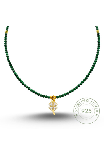 Pietra Kadın 925 Ayar Gümüş Taşsız Yonca Tasarımlı 2,5 mm Düz Kesim Malahit T...