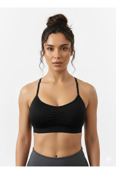 MİSTİRİK Pisun Model Ince Askılı Pedli Spor Büstiyer Siyah Renk