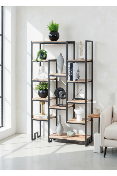 Uyan Ev Ürünleri UYAN EV ÜRÜNLERİ 12 Raflı Ünite Metal Gövdeli Ahşap Raflı Ço...