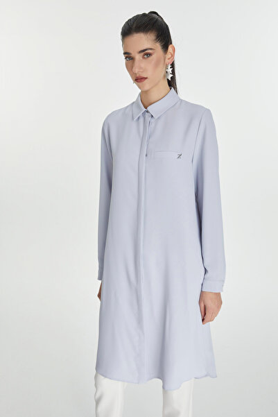 Zühre Gizli Düğme Detaylı Gri/Mavi Tunik T-0767