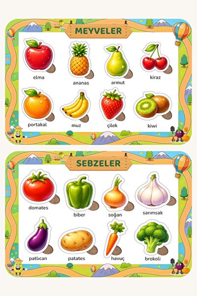 NCPUZZLES Ahşap Türkçe Eğitici ve Öğretici 2'li Yapboz Seti - Meyveler ve Seb...
