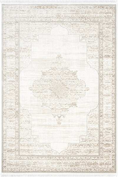 Karmen Halı Etro ET004B Krem Klasik Çerçeveli Göbekli Desen Parlak Ağır Salon...