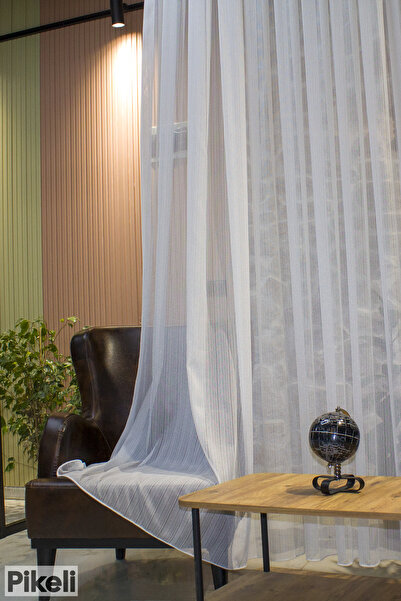Pikeli Akdeniz İnce Çizgili Modern Tül Perde – Zarif Düşüşlü, Işık Geçirgen, ...