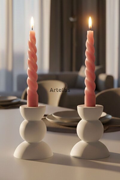 Arteliss Dalgalı Form İkili Şamdan | İskandinav Tarz Dekoratif Mumluk İkili Set