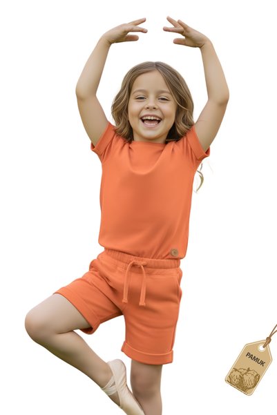 difa kids Children's Set 3-Piece Set-Black Lilac Orange Summer Set with Wooden Buttons for Girls and Boys Unisex Bottom and Top Set